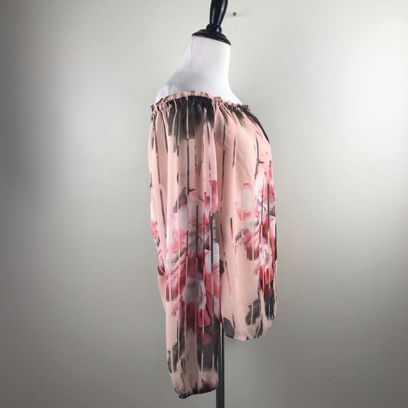 WHBM S Pink Off Shoulder Floral Long Sleeve Blouse - Picture 3 of 8